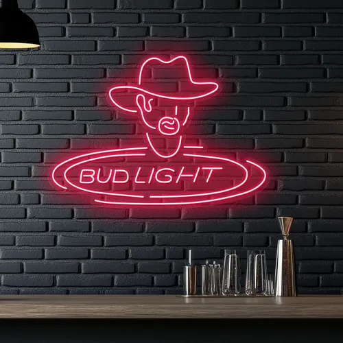 Cowboy Bud Light Neon Sign - Custom Ribbons Now