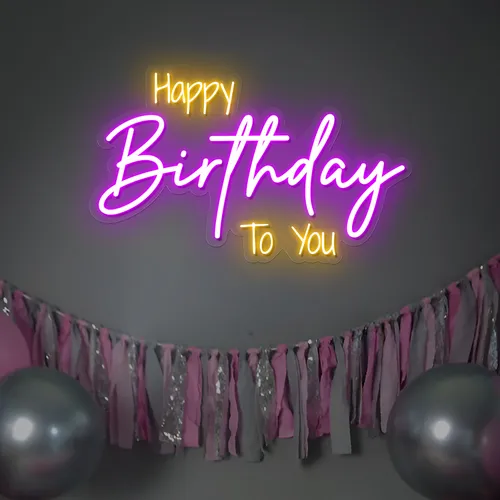 Bright Happy Birthday Neon Sign - Custom Ribbons Now