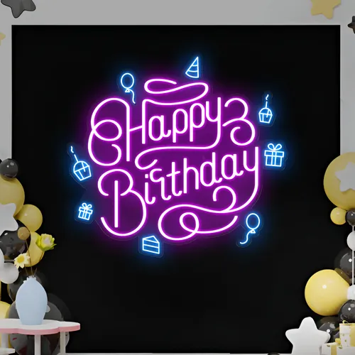 Happy Birthday Vibes Neon Sign - Custom Ribbons Now