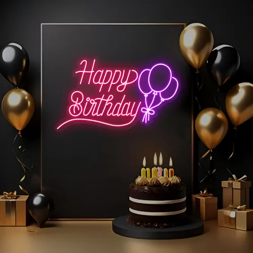 Happy Birthday Glow Neon Sign - Custom Ribbons Now