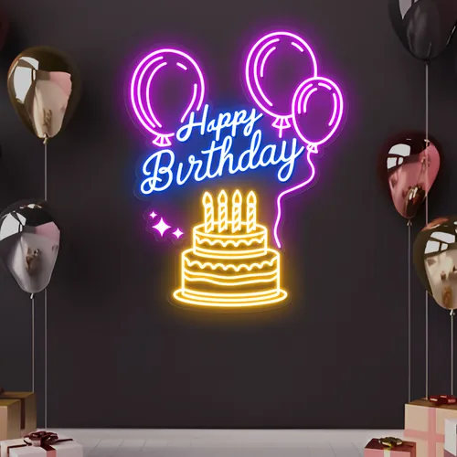 Happy Birthday Bash Neon Sign - Custom Ribbons Now