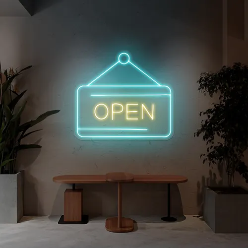 Glowing Open Neon Sign - Custom Ribbons Now
