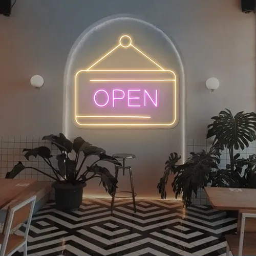 Retro Open Neon Sign - Custom Ribbons Now