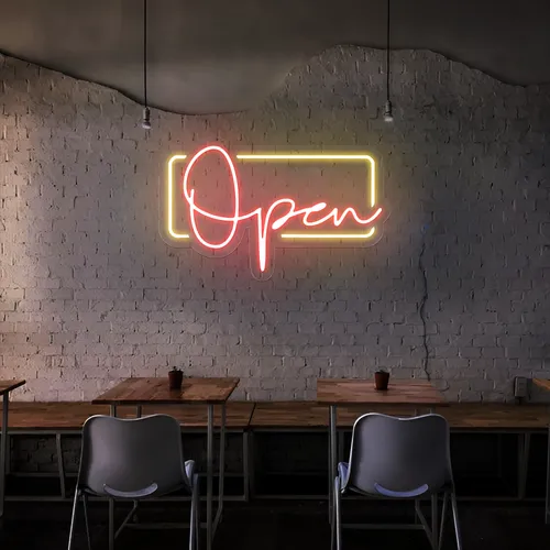 Modern Open Neon Sign - Custom Ribbons Now