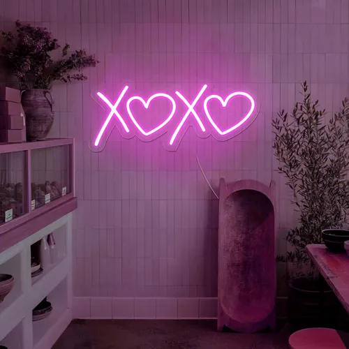 XOXO Heart Pink Neon Sign - Custom Ribbons Now