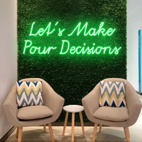 Stylish "Let's Make Pour Decisions" Neon Sign - Custom Ribbons Now