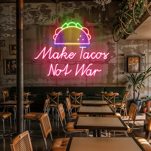 Crispy "Make Tacos Not War" Neon Sign - Custom Ribbons Now