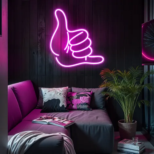 Pink Shaka Hand Neon Sign - Custom Ribbons Now