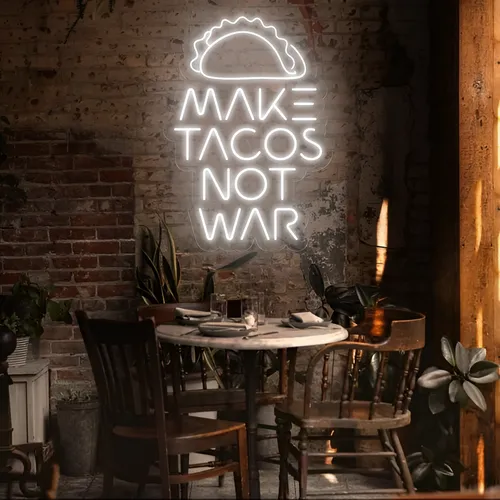 Tasty "Make Tacos Not War" Neon Sign - Custom Ribbons Now