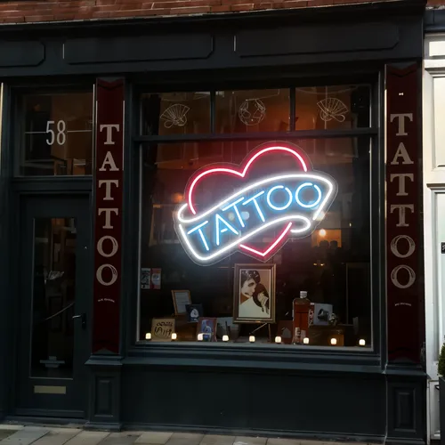 Tattoo Heart Window Neon Sign - Custom Ribbons Now