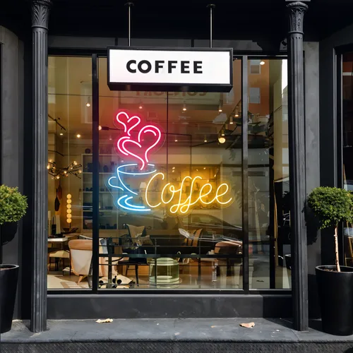 Coffee Love Window Neon Sign - Custom Ribbons Now