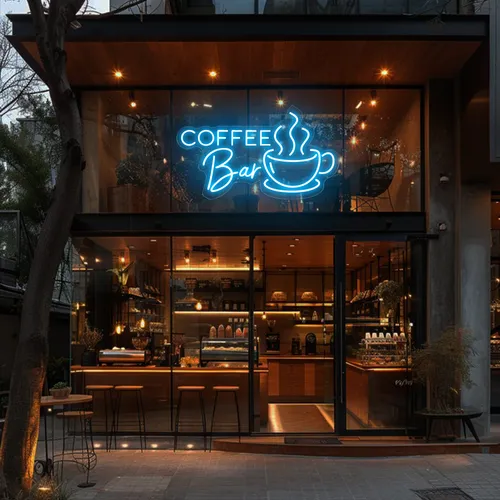 Coffee Bar Window Neon Sign - Custom Ribbons Now