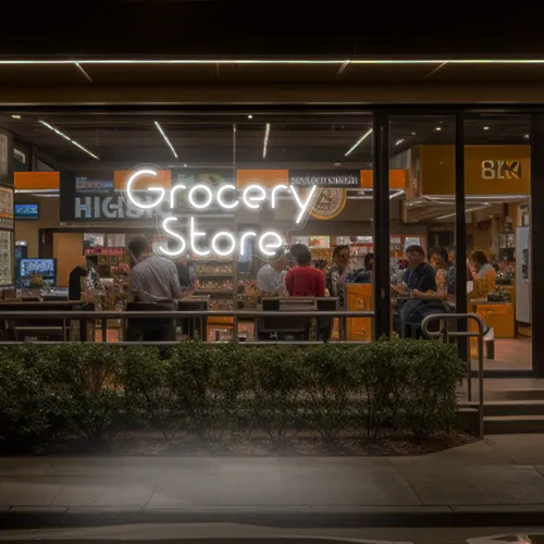 Grocery Store Window Neon Sign - Custom Ribbons Now