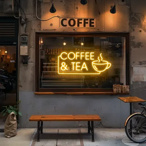 Coffee Tea Window Neon Sign - Custom Ribbons Now