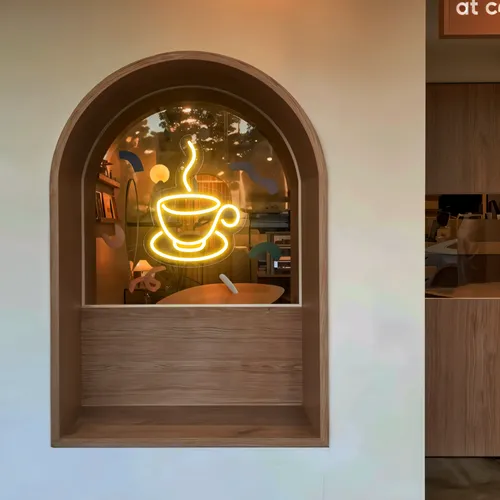 Coffee Cup Window Neon Sign - Custom Ribbons Now