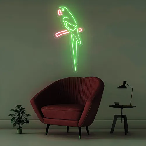 Green Parrot Vertical Neon Sign - Custom Ribbons Now
