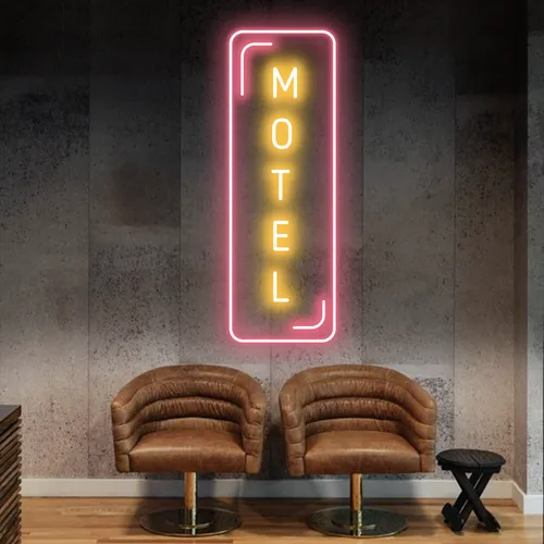 Motel Vertical Neon Sign - Custom Ribbons Now