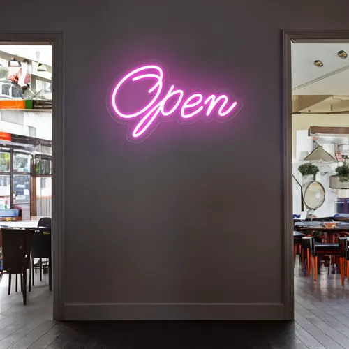 Open Script Neon Sign - Custom Ribbons Now