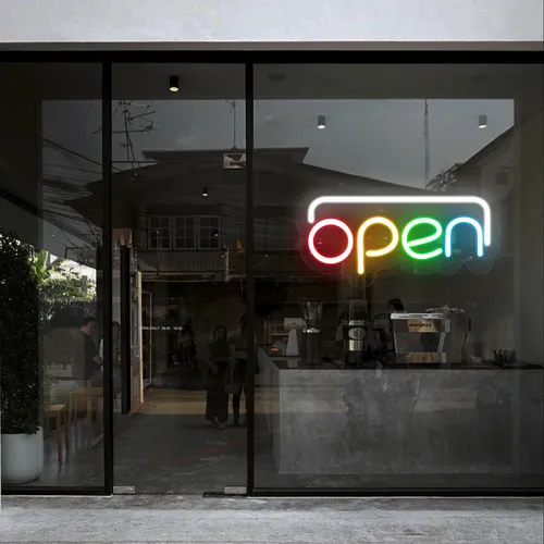 Open Multicolor Neon Sign - Custom Ribbons Now