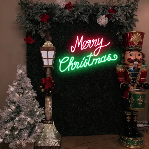Merry Christmas Script Neon Sign - Custom Ribbons Now