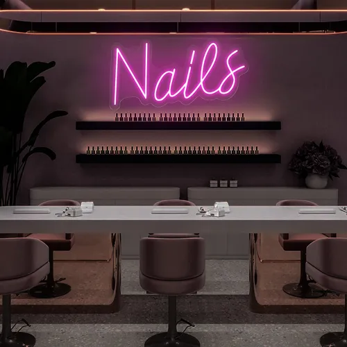 Nails Script Neon Sign - Custom Ribbons Now