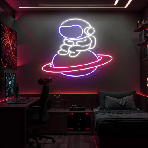 Astronaut In Saturn Neon Sign - Custom Ribbons Now