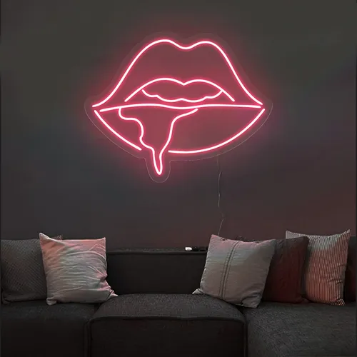 Dripping Lips Neon Sign - Custom Ribbons Now