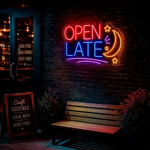 Custom Open Late Neon Signs - Custom Ribbons Now