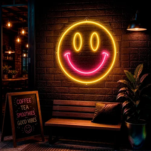 Custom Smiley Face Neon Signs - Custom Ribbons Now