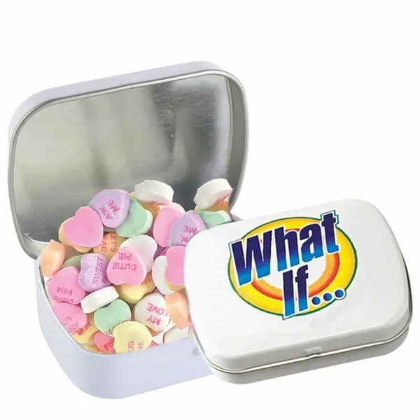Domed Tin - Imprinted Conversation Hearts - Custom Ribbons Now