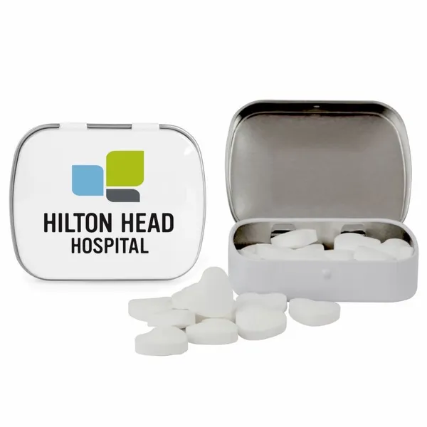 Domed Tin with Heart Shaped Mints - Custom Ribbons Now