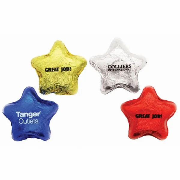 Imprinted Chocolate Foiled Stars - Custom Ribbons Now