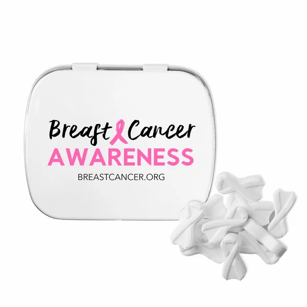 Domed Tin with Ribbon Shaped Mints - Custom Ribbons Now