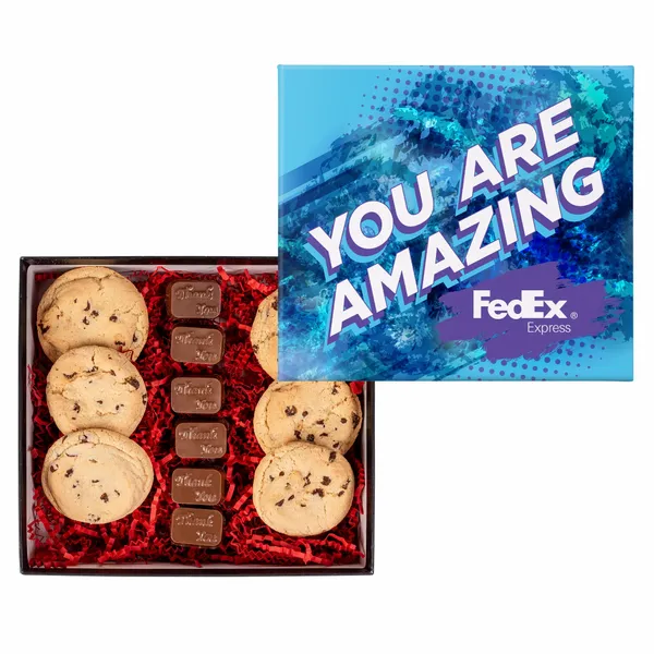 Chocolate Chip Cookies and Molded Chocolates in Gift Box - Custom Ribbons Now