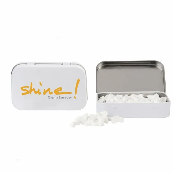 Rectangular Tin with Ribbon Shaped Mints - Custom Ribbons Now