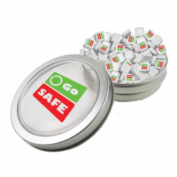 Small Top View Tin - Imprinted Square Mints - Custom Ribbons Now