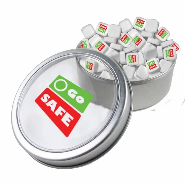 Large Top View Tin - Imprinted Square Mints - Custom Ribbons Now