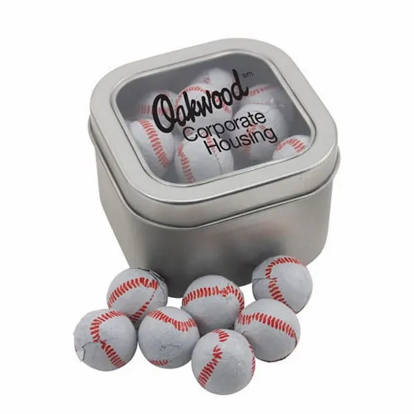 Window Tin with Chocolate Baseballs - SBF2700 - Custom Ribbons Now