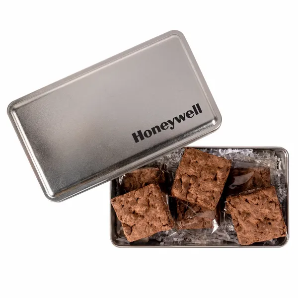 Fresh Beginnings 6 Fudge Brownies in Tin - Custom Ribbons Now