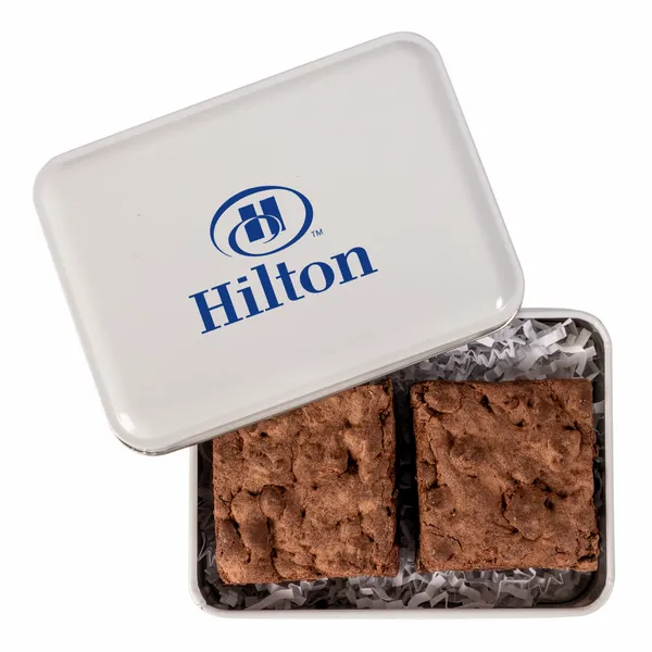 Fresh Beginnings 2 Fudge Brownies in Tin - Custom Ribbons Now