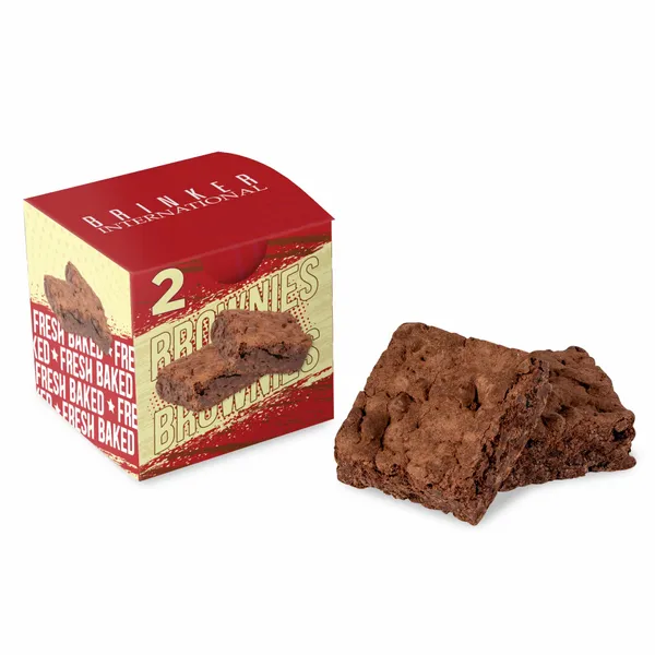 Fresh Beginnings 2 Fudge Brownies in Cube - Custom Ribbons Now