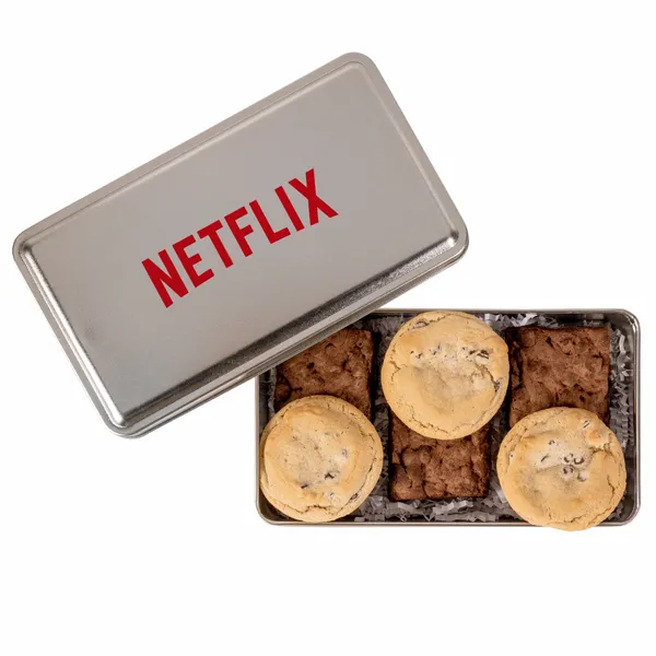 Fresh Beginnings Fudge Brownies & Chocolate Chip Cookies in Tin - Custom Ribbons Now