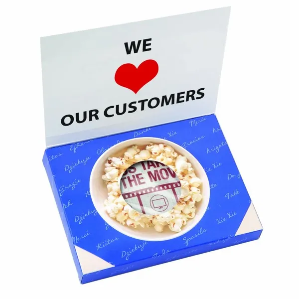 Greeting Card Box with Microwave Popcorn - Custom Ribbons Now