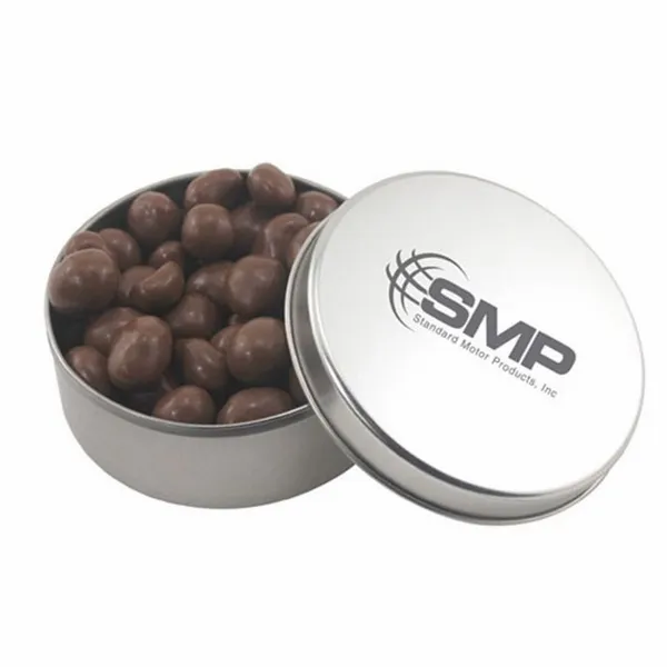 Round Tin with Chocolate Peanuts - SBF3000 - Custom Ribbons Now