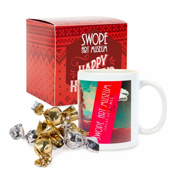 Warm Holiday Wishes Full Color Mug with Truffles in Gift Box - Custom Ribbons Now