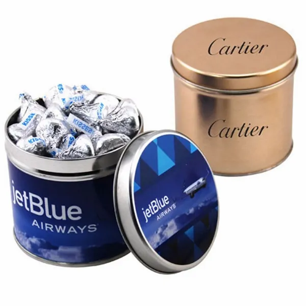 Round Tin with Hershey Kisses - Custom Ribbons Now