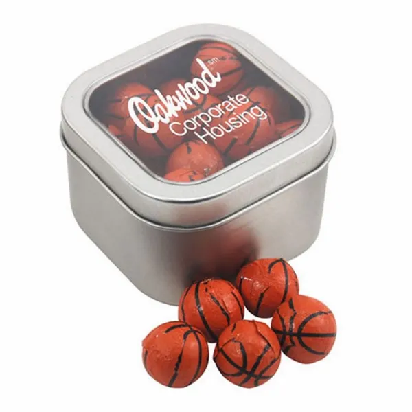 Window Tin with Chocolate Basketballs - SBF2700 - Custom Ribbons Now