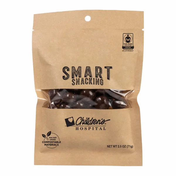FairTrade Dark Chocolate Almonds in Compostable Kraft Pouch - Custom Ribbons Now