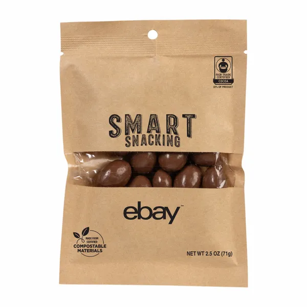 FairTrade Milk Chocolate Almonds in Compostable Kraft Pouch - Custom Ribbons Now