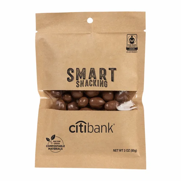 FairTrade Milk Chocolate Raisins in Compostable Kraft Pouch - Custom Ribbons Now